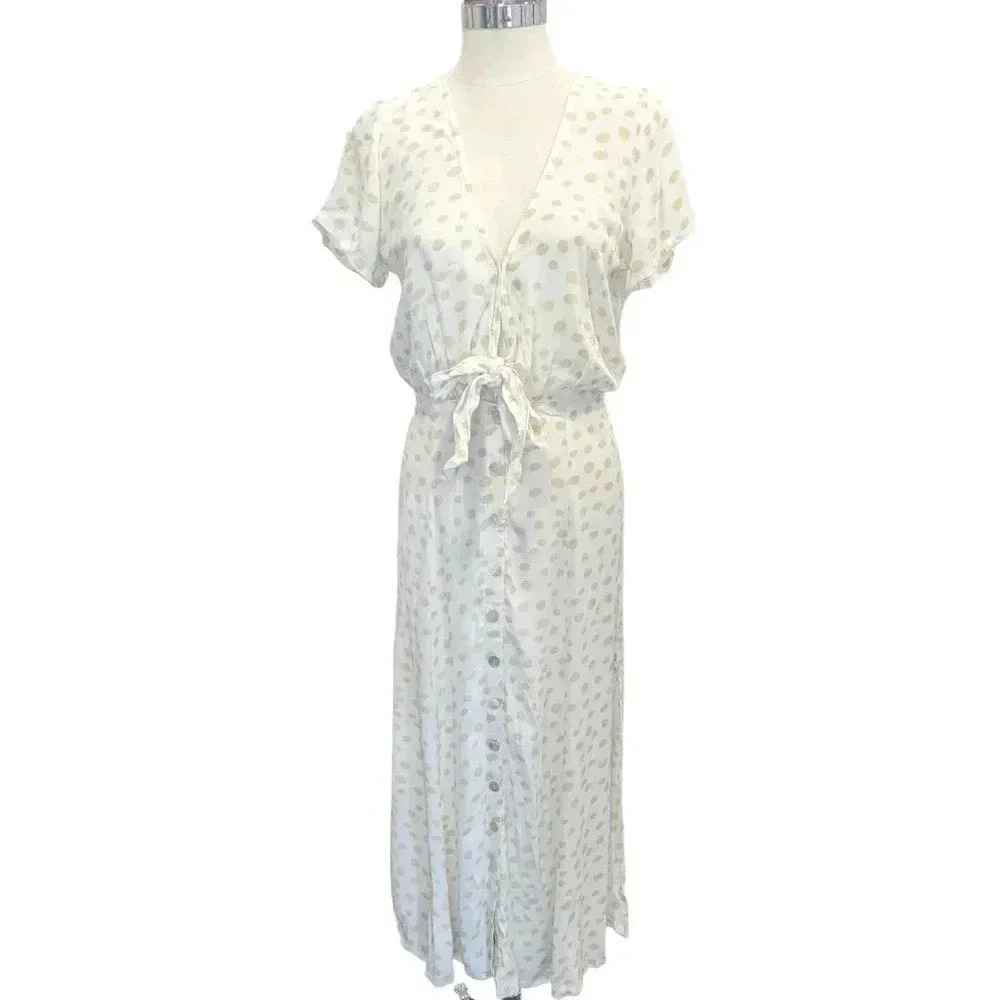 KIVARI Polka Dot Tie Front‎ Maxi Dress Size Small